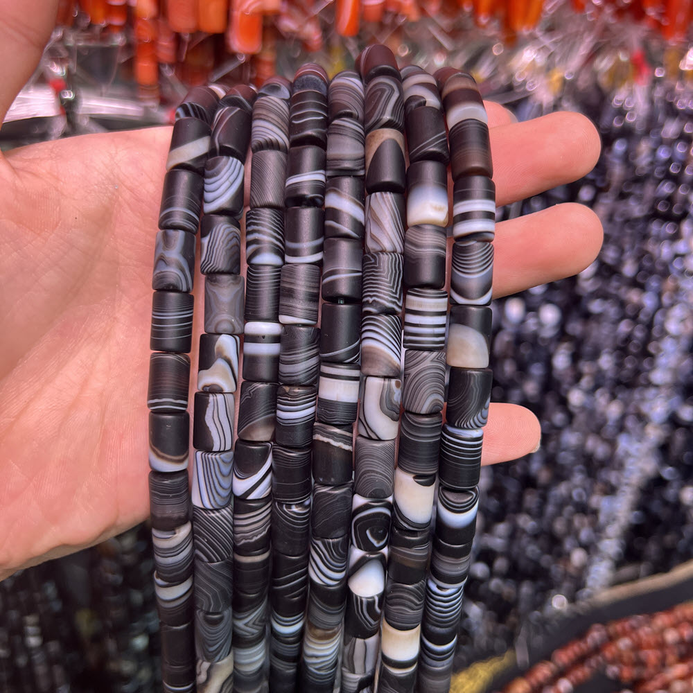 Jewelry Making Store - Natuursteen Zwarte Agaat Steen 10x14mm Kolom