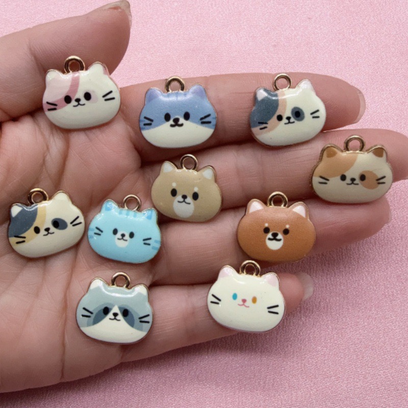 Jewelry Making Pendants - 12 stuks bedrukte kattenkop legering druppelolie